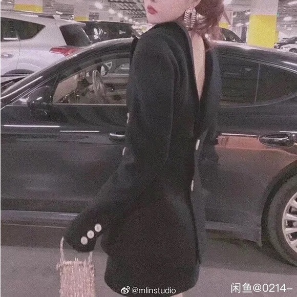 Designer Double-faced V-neck Wool Blazer Suit Jacket - Picture 3 of 5